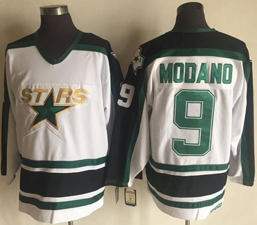 Stars #9 Mike Modano Stitched White CCM Throwback NHL Jersey - Click Image to Close